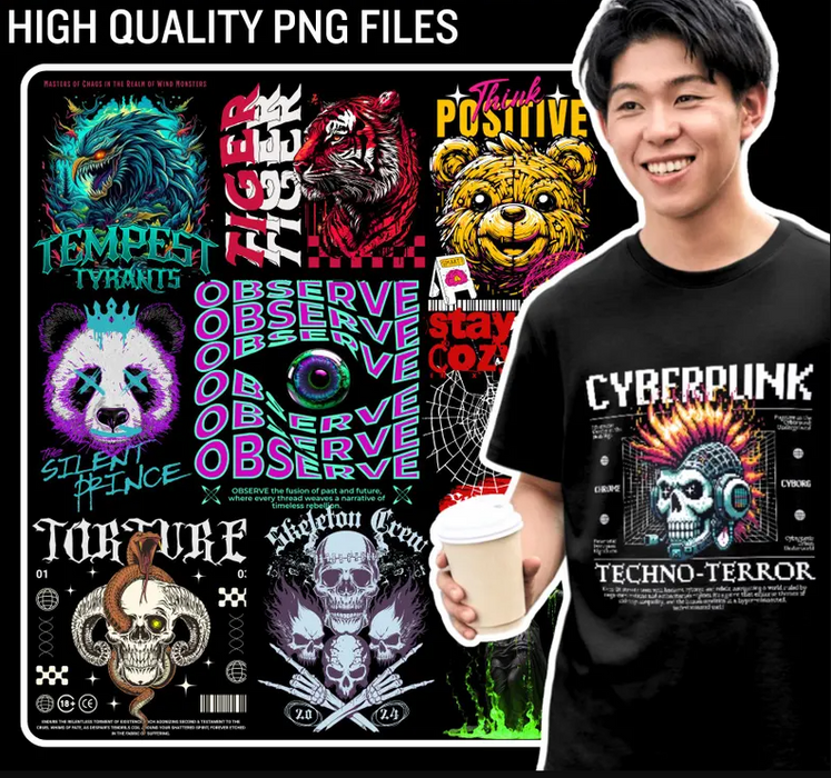 8000 + Premium T-shirt Design PNG Bundle ideal for DTF, DTG & SUBLMATION