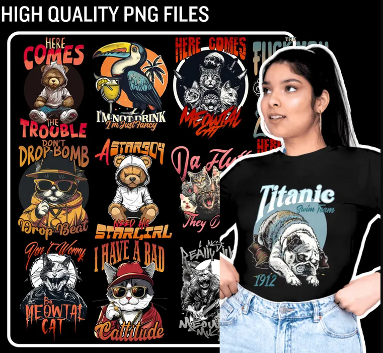 8000 + Premium T-shirt Design PNG Bundle ideal for DTF, DTG & SUBLMATION